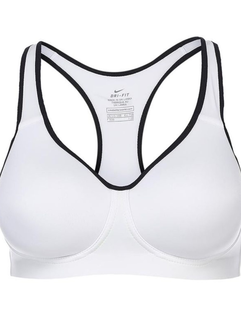 Nike White Sports Bra with Black Trim - Dri-FIT Support